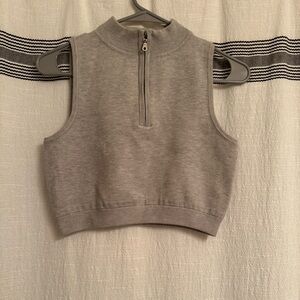 Gray Sleeveless Zip-Up Crop Top